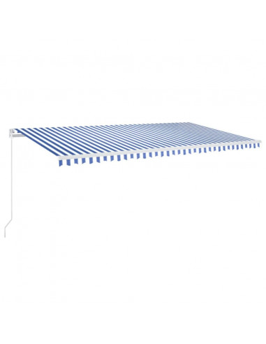 Tenda da Sole Retrattile Manuale con LED 600x350 cm Blu Bianco