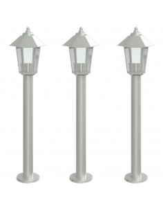 Lampade da Terra per Esterni 3 pz Argento 80 cm in Acciaio Inox 2