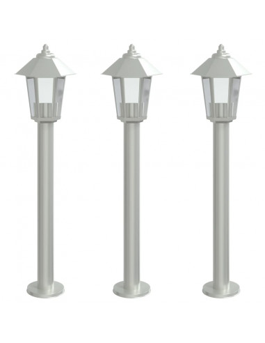 Lampade da Terra per Esterni 3 pz Argento 80 cm in Acciaio Inox