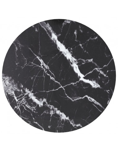 Piano per Tavolo Nero Ø40x0,8 cm Vetro Temperato Design Marmo