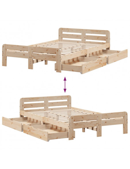 Letto senza Materasso 135x190 cm in Legno Massello di Pino