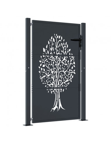 Cancello Giardino Antracite 105x130 cm in Acciaio Design Albero