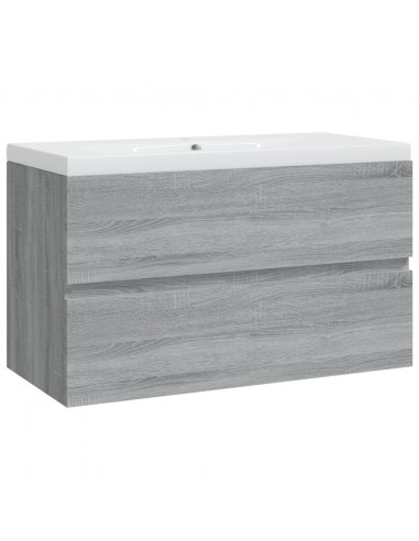 Mobile Bagno e Lavabo Integrato Grigio Sonoma Legno Multistrato