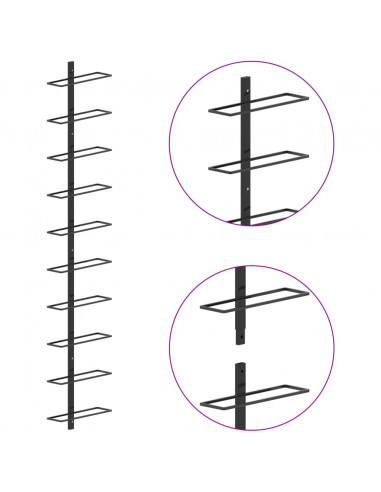 Portavini da Parete per 10 Bottiglie Nero in Metallo