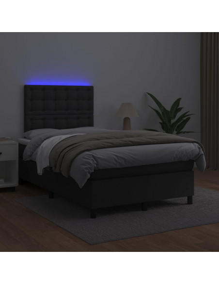 Giroletto a Molle con Materasso e LED Nero 120x200cm Similpelle