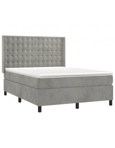 Letto a Molle Materasso e LED Grigio Chiaro 140x200 cm Velluto