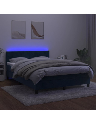 Letto a Molle con Materasso e LED Blu Scuro 140x200 cm