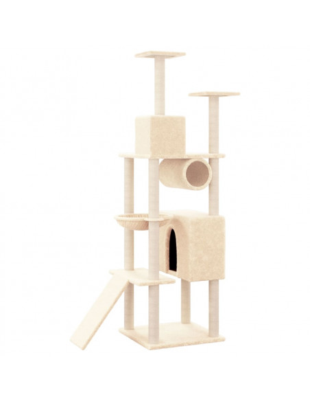 Albero per Gatti con Tiragraffi in Sisal Crema 168 cm