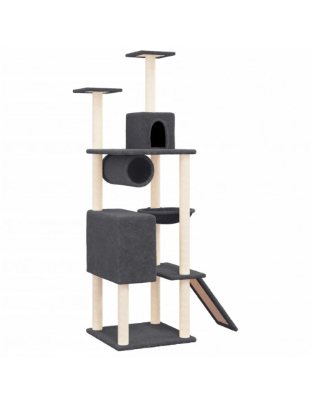 Albero per Gatti con Tiragraffi in Sisal Grigio Scuro 168 cm