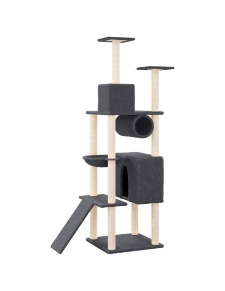 Albero per Gatti con Tiragraffi in Sisal Grigio Scuro 168 cm