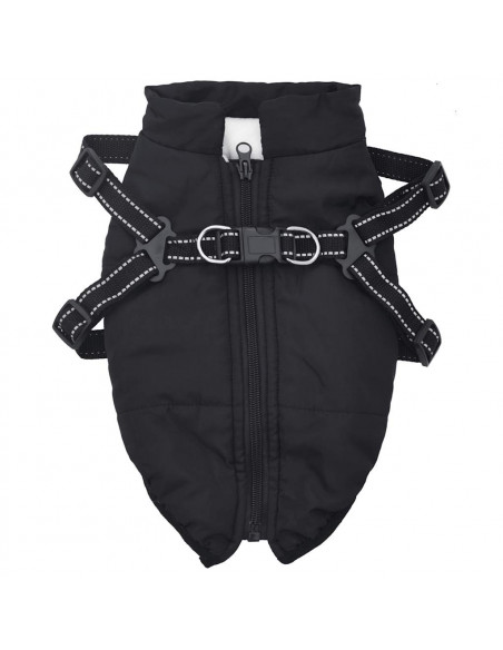 Cappotto Cani con Imbracatura Impermeabile Riflettente Nero S