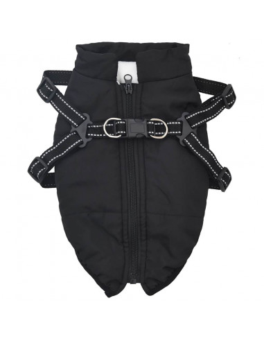 Cappotto Cani con Imbracatura Impermeabile Riflettente Nero XL
