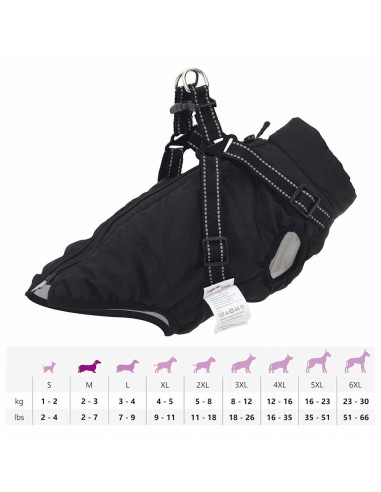 Cappotto Cani con Imbracatura Impermeabile Riflettente Nero XL