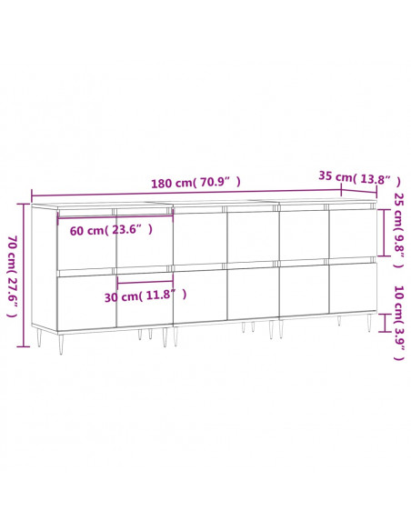 Credenze 3 pz Grigio Cemento in Legno Multistrato