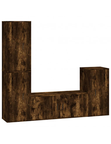 Set di Mobili Porta TV 4 pz Rovere Fumo in Legno Multistrato