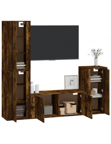 Set di Mobili Porta TV 4 pz Rovere Fumo in Legno Multistrato
