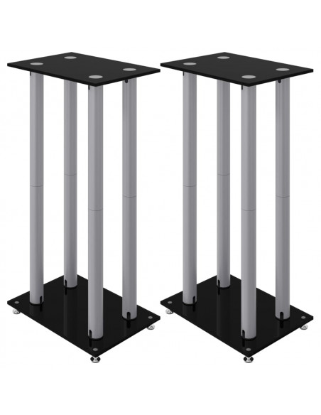 Pedane Casse 2pz Nero Argento Vetro Temperato Design 4 Pilastri