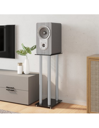 Pedane Casse 2pz Nero Argento Vetro Temperato Design 4 Pilastri