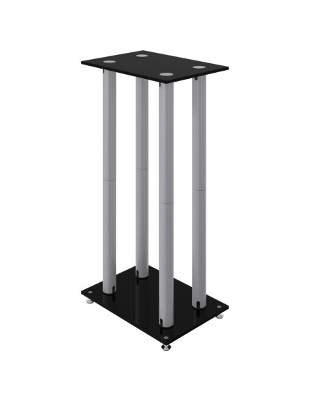 Pedane Casse 2pz Nero Argento Vetro Temperato Design 4 Pilastri