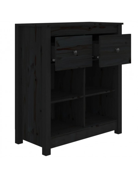 Credenza Nera 70x35x80 cm in Legno Massello di Pino