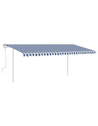 Tenda da Sole Retrattile Manuale con LED 5x3 m Blu e Bianca