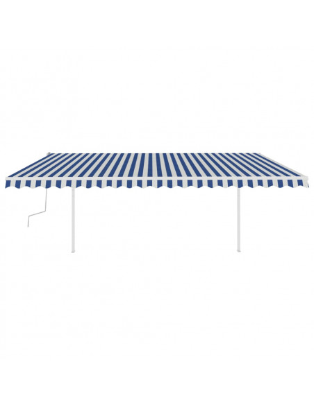 Tenda da Sole Retrattile Manuale con LED 5x3 m Blu e Bianca