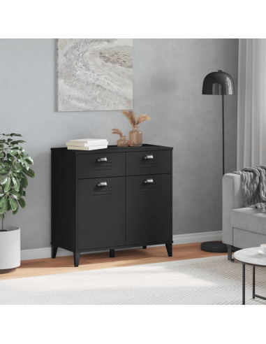 Credenza VIKEN Nera 80x40x80 cm in Legno Massello di Pino