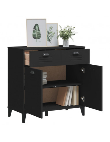 Credenza VIKEN Nera 80x40x80 cm in Legno Massello di Pino