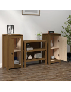 Credenze 2 pz Miele 40x35x80 cm in Legno Massello di Pino