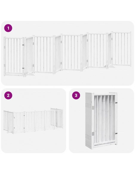 Cancello Cani Porta Pieghevole Bianco 9 Pannelli 450 cm Pioppo