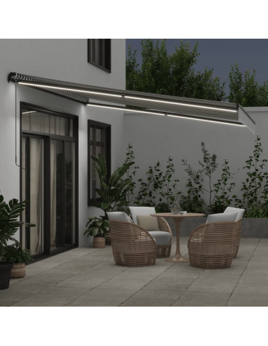 Tenda Retrattile Manuale con LED Antracite e Bianco 400x350 cm