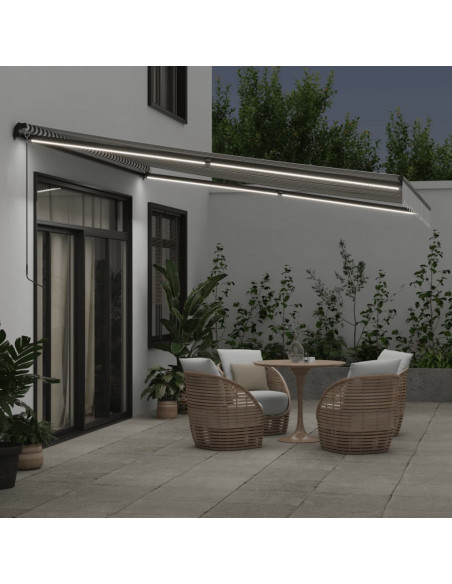Tenda Retrattile Manuale con LED Antracite e Bianco 400x350 cm