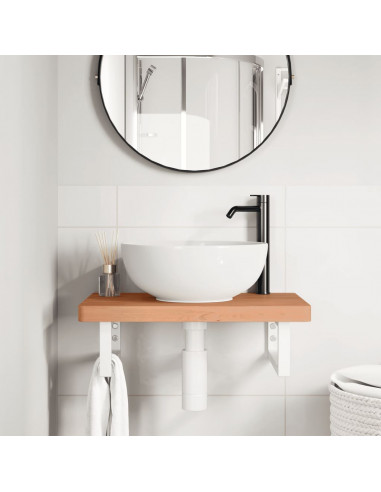 Ripiano a Parete per Lavabo in Acciaio e Massello di Faggio