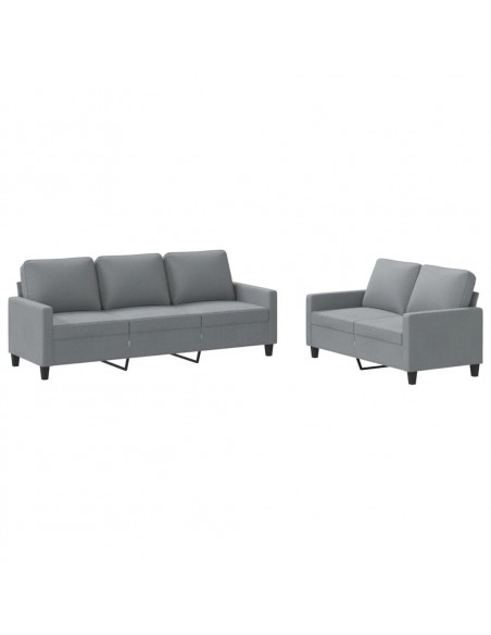 Set di Divani 2 pz con Cuscini Grigio Chiaro in Tessuto