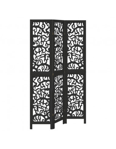 Divisorio Ambienti 3 Pannelli Nero Legno Massello di Paulownia
