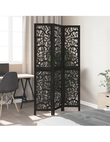 Divisorio Ambienti 3 Pannelli Nero Legno Massello di Paulownia