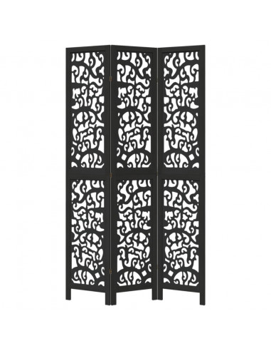 Divisorio Ambienti 3 Pannelli Nero Legno Massello di Paulownia
