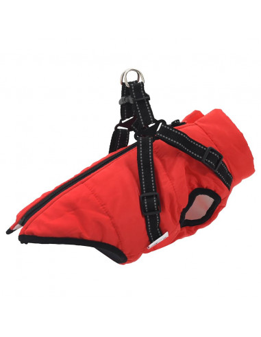 Cappotto Cani con Imbracatura Impermeabile Riflettente Rosso S