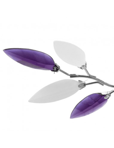 Lampada Soffitto Foglie Bianco e Viola Cristallo Acrilico 3xE14
