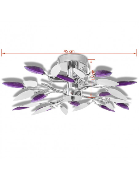 Lampada Soffitto Foglie Bianco e Viola Cristallo Acrilico 3xE14