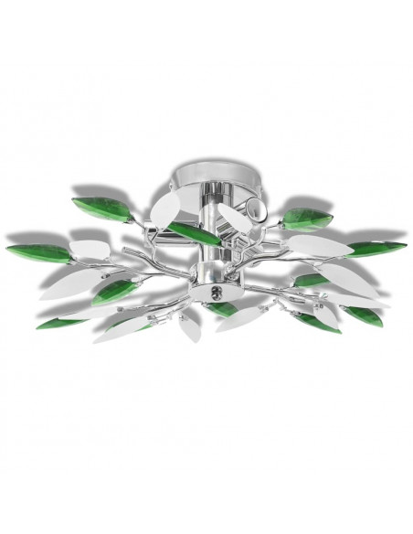 Lampada Soffitto Foglie Bianco e Verde Cristallo Acrilico 3xE14