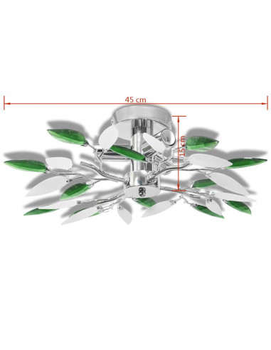 Lampada Soffitto Foglie Bianco e Verde Cristallo Acrilico 3xE14