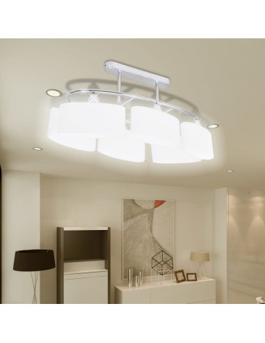 Lampada da Soffitto Paralume Ellissoidale Vetro 6 Lampadine E14