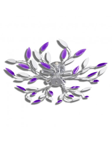 Lampada da Soffitto Bianco e Viola in Cristalli Acrilici 5 E14