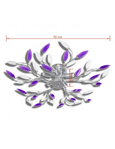 Lampada da Soffitto Bianco e Viola in Cristalli Acrilici 5 E14