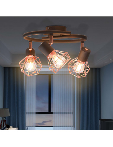 Plafoniera con 3 Faretti E14 Nera e Rame