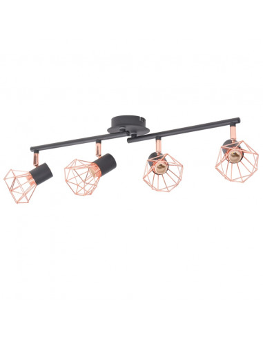 Plafoniera con 4 Faretti E14 Nera e Rame