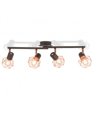Plafoniera con 4 Faretti E14 Nera e Rame
