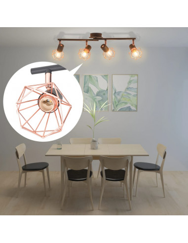 Plafoniera con 4 Faretti E14 Nera e Rame