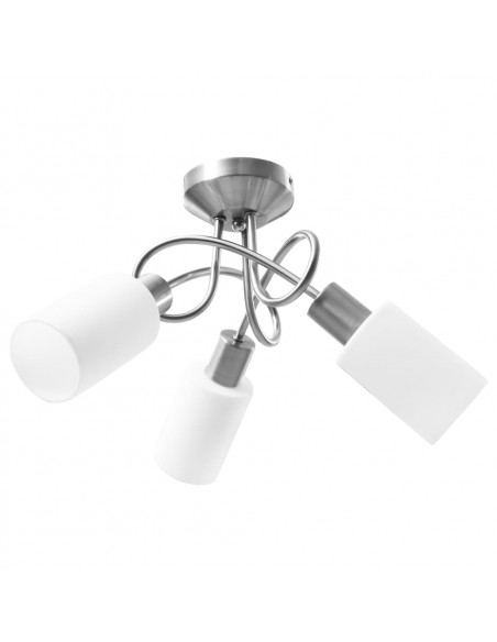 Lampadario Paralume in Ceramica a Cono Bianco 3 Lampadine E14